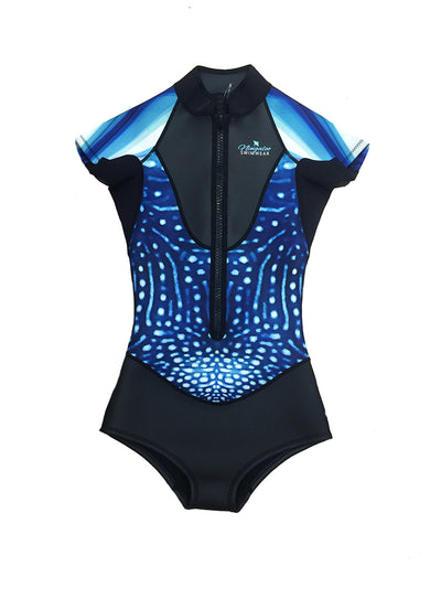 WhaleShark Print - 2mm - Frontzip -  Short Sleeve - Springsuit -