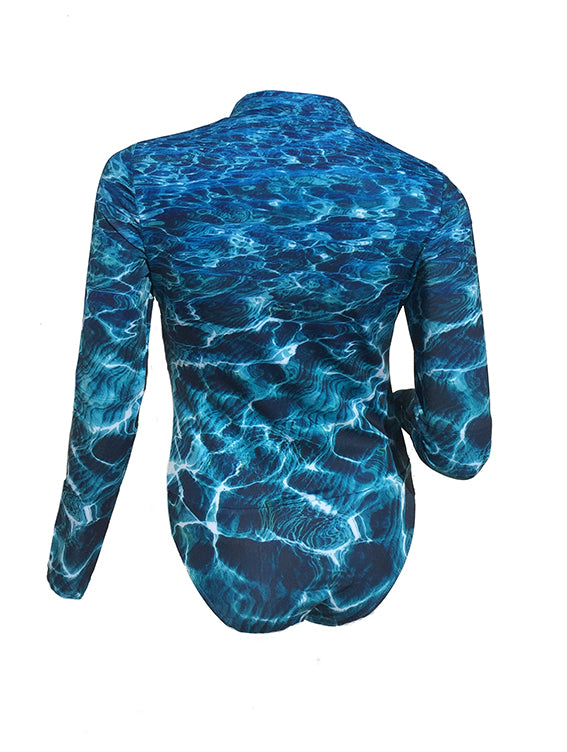 Turquoise Bay Print - Front Zip - Surf Suit - Repreve® Fabric