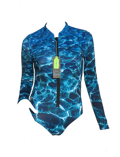 Turquoise Bay Print - Front Zip - Surf Suit - Repreve® Fabric
